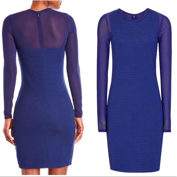 Reiss Rita Mesh Sleeves Bodycon Dress in Indigo - Picture 4 of 13